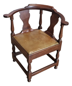 Late 20th Century Kittinger Colonial Williamsburg Mahogany Corner Chair Leather Seat Cw 136