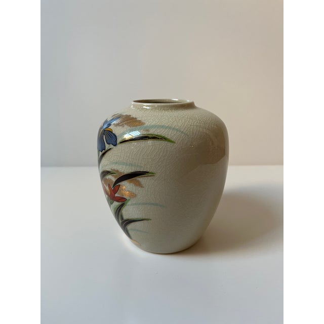 Japanese Ceramic Vase With Iris and Bird For Sale - Image 9 of 11