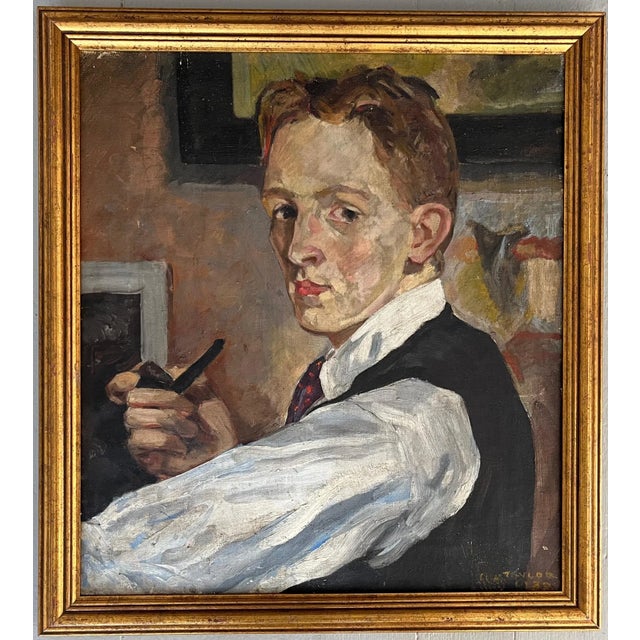1930's C. A. Taylor Philadelphia Artist Self Portrait Oil Painting on Canvas For Sale - Image 11 of 11