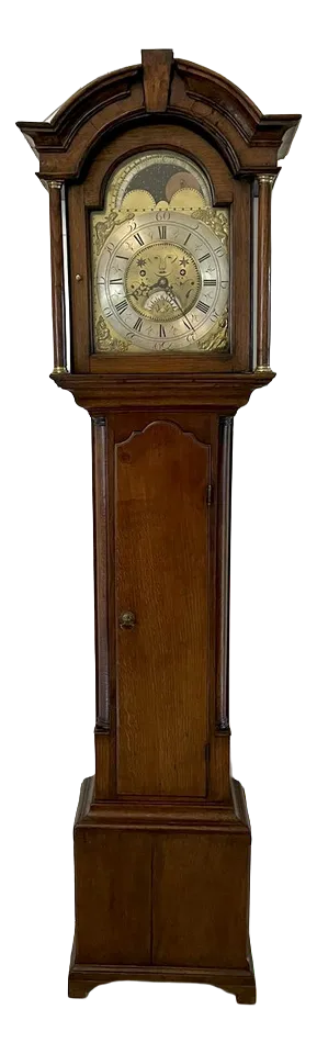 Antique Brass Face Oak Longcase Clock by William Lister