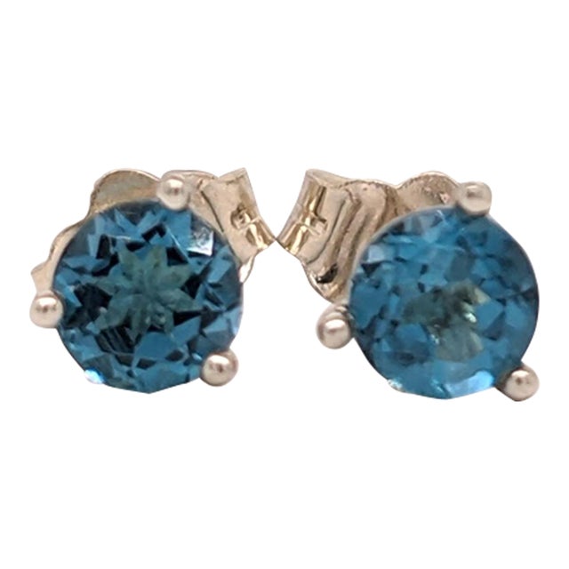 London Blue Topaz Martini Solitaire Stud Earrings in Solid 14k Gold - 2 Pieces For Sale