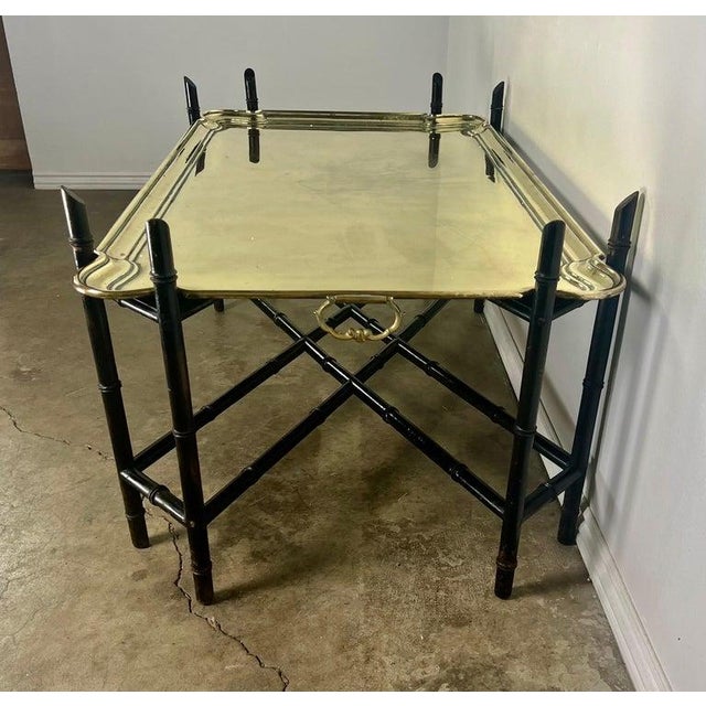 Antique Brass Tray Table on Black Chinoiserie Base, 20th Century For Sale - Image 12 of 18