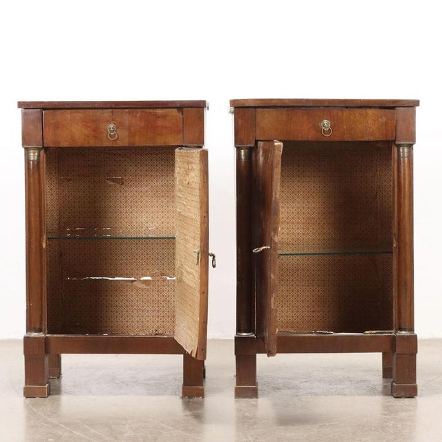 Antique Empire Bedside Tables in Walnut and Bronze, Set of 2 For Sale - Image 3 of 12