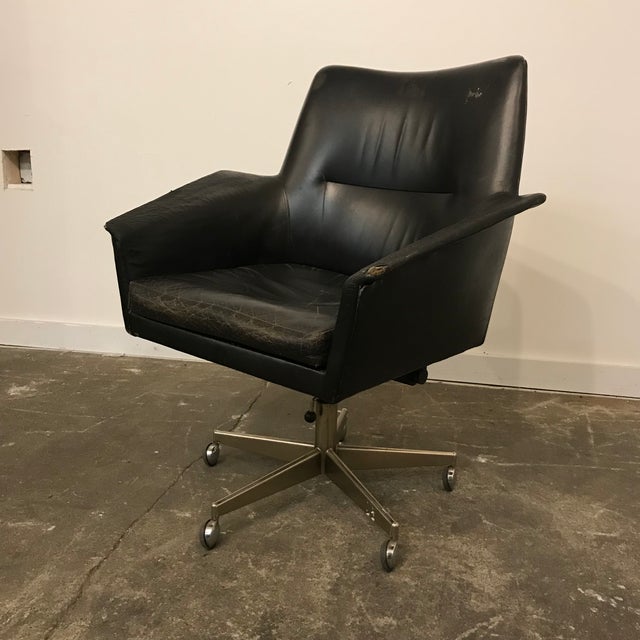 MidCentury Modern Adjustable Black Leather Office Chair by Erik