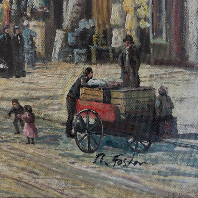 Victorian Late 20th Century Signed R. Foster - Victorian Street Market Scene, Oil on Canvas For Sale - Image 3 of 4