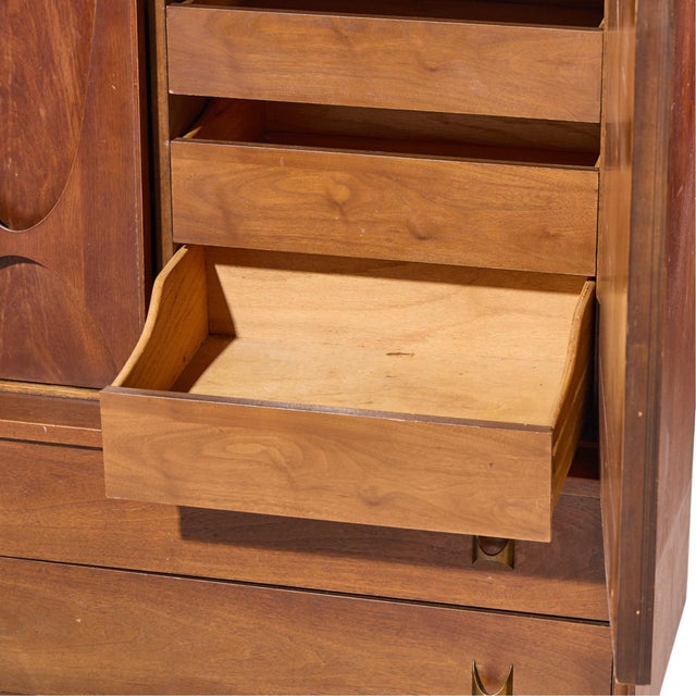 Wood Broyhill Brasilia Mid Century Walnut and Brass Gentleman Chest Dresser For Sale - Image 7 of 9