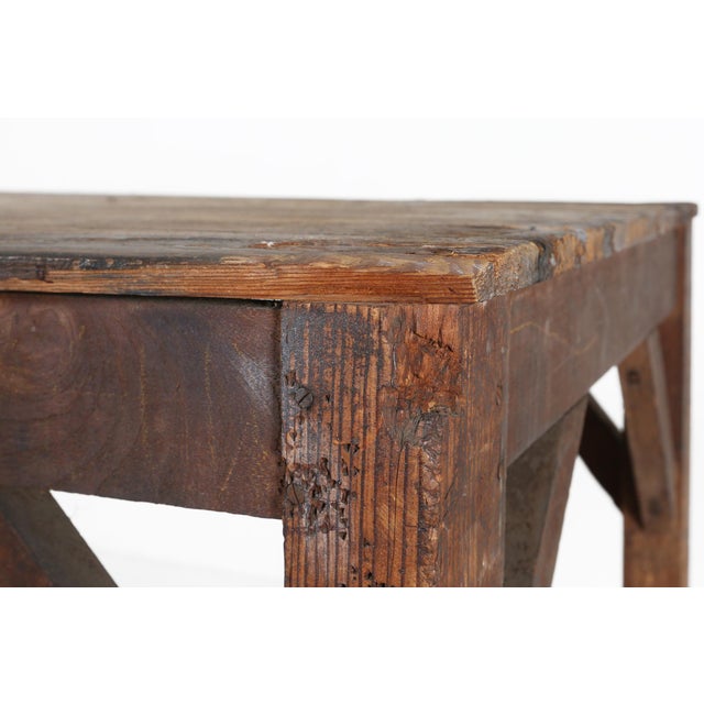 Brown French Industrial Console Table in Wood, 1920s For Sale - Image 8 of 18