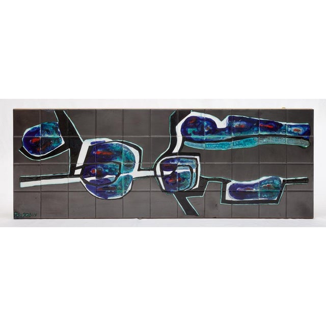 Coffee table, side table. Ceramic by Antonio De Nisco. Brass compass base. Golden fields. Ball joint skates. Circa 1960....