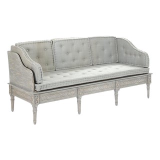 Tereza Tufted Settee Bench - Dove Gray Linen / Dove Gray Painted Frame For Sale