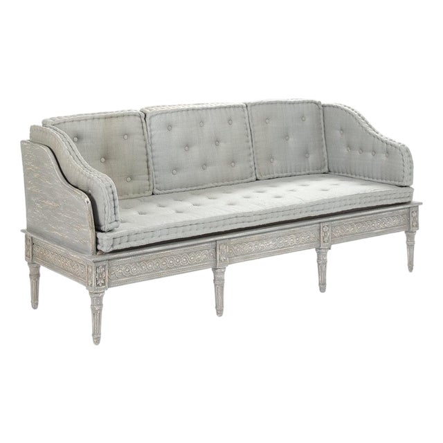 Tereza Tufted Settee Bench - Dove Gray Linen / Dove Gray Painted Frame For Sale