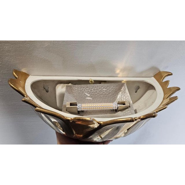 Italian Gilt Metal Lotus Flower Wall Sconces, 1980s, Set of 2 For Sale - Image 10 of 13