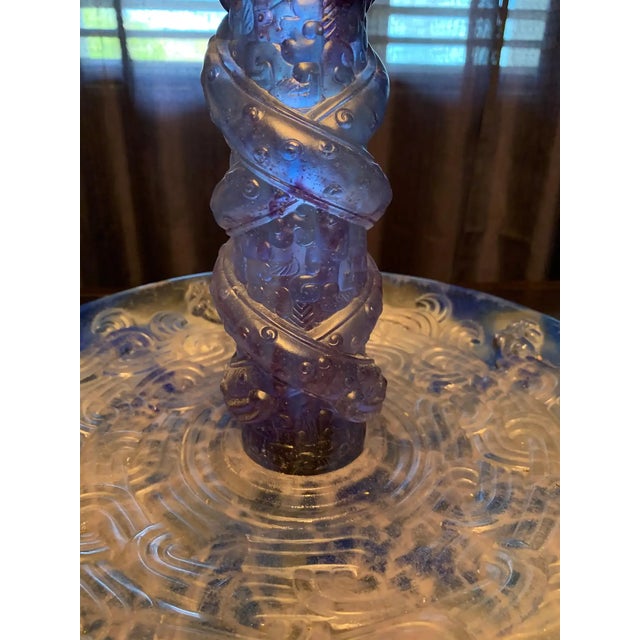 Liuli Fine Art Chinese Glass Sculpture “Holding Up Heaven” Blue and Purple For Sale - Image 4 of 13