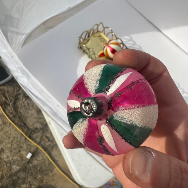 Early 20th Century Pre-Wwii Striped Polish Ornaments With Mica Stenciling- Set of 5 For Sale - Image 5 of 11
