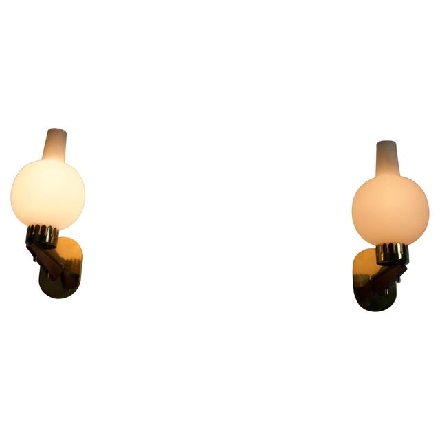 Mid-Century Brass and Opaline Wall Lamps attributed to Stilnovo, Italy, 1960s, Set of 2 For Sale - Image 11 of 11