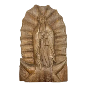 Mid 20th Century Our Lady of Guadalupe Carved Wood Hanging Wall Sculpture or Plaque