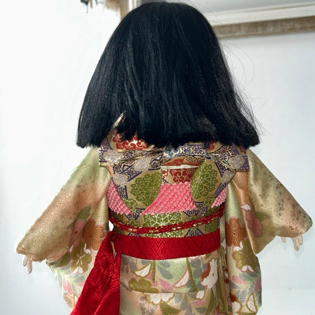 Mid 20th Century Traditional Japanese Ichimatsu Ningyo Doll Standing Ornate Floral Kimono 18.5”h For Sale In Philadelphia - Image 6 of 12