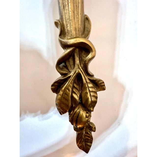 Pair of 1950s Decorative Crafts Art Nouveau Style Large Solid Brass Candle Sconces #5622 For Sale - Image 9 of 12