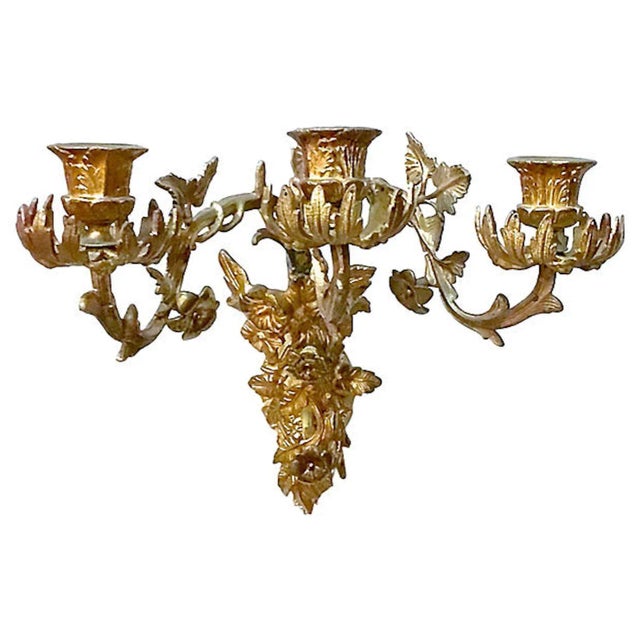 English Antique Brass Acanthus Leaf & Floral Sconces - a Pair For Sale - Image 3 of 10