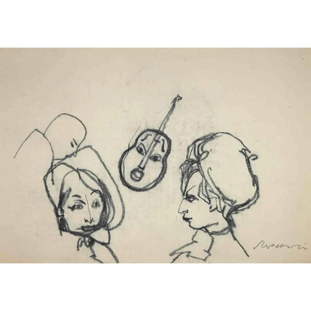 Mid-Century Modern Mino Maccari, The Faces, Original Drawing, Mid-20th-Century For Sale - Image 3 of 3