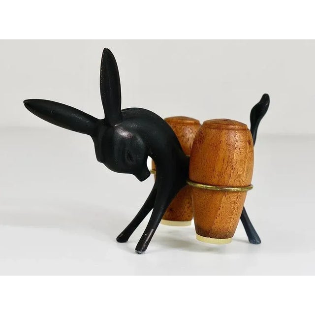 Wood Donkey Salt and Pepper Shakers with Holder by Walter Bosse for Hertha Baller, Austria, 1950s, Set of 3 For Sale - Image 7 of 9