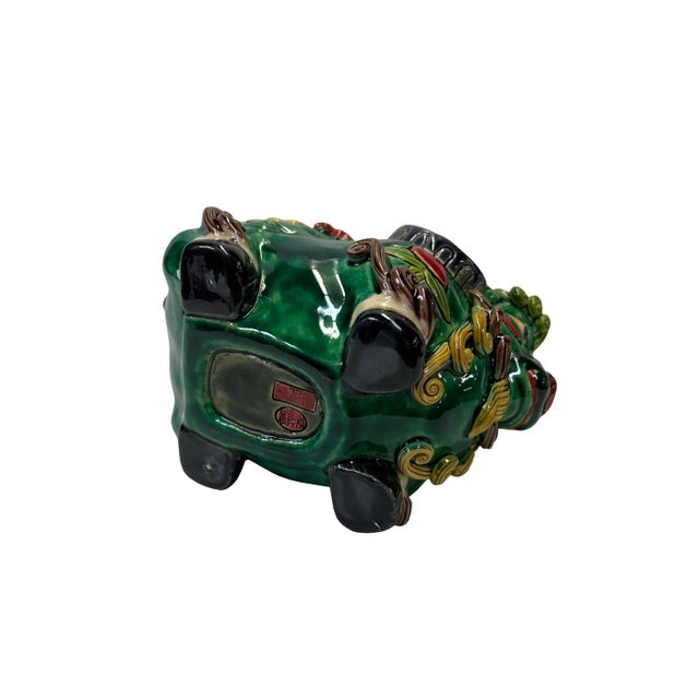 2020s Handmade Green Small Ceramic Artistic Ram Figure Display Art For Sale - Image 5 of 5