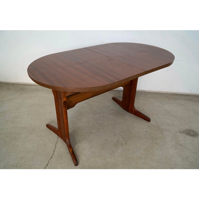 Mid-Century Modern 1960’s Mid-Century Danish Modern Trestle Leg Extendable Oval Dining Table With Leaf For Sale - Image 3 of 12