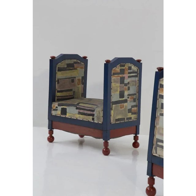 Wood Set of Futurist Stools in Blue and Red attributed to Fillìa Luigi Colombo, 1925 For Sale - Image 7 of 10
