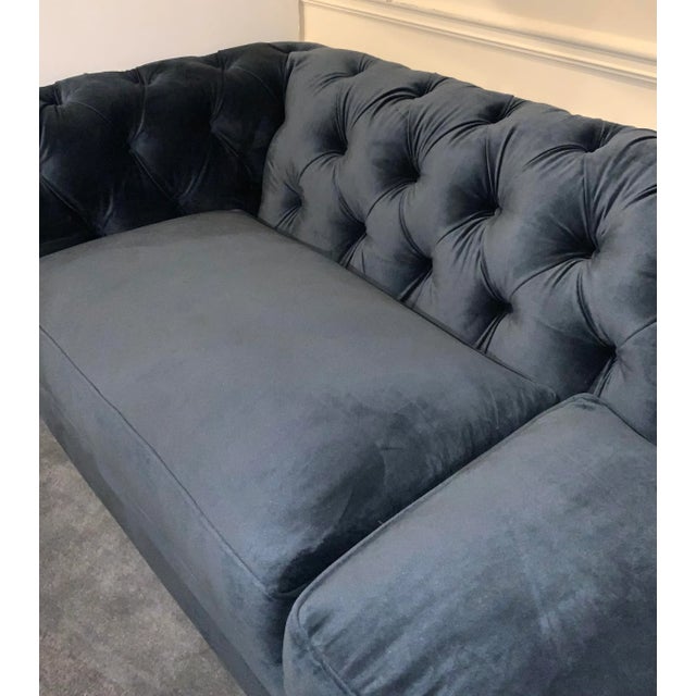 Transitional Slate Blue Velvet Chesterfield Sofa Chairish