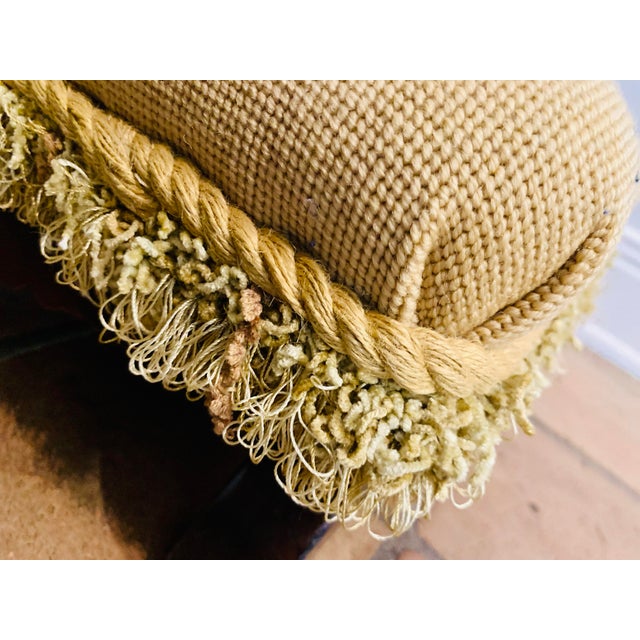 Antique Early 20th Century Botanical Theme Floral Design Needlepoint Tapestry Fringed Footstool, Carriage Step Stool With Wood Base For Sale - Image 4 of 12