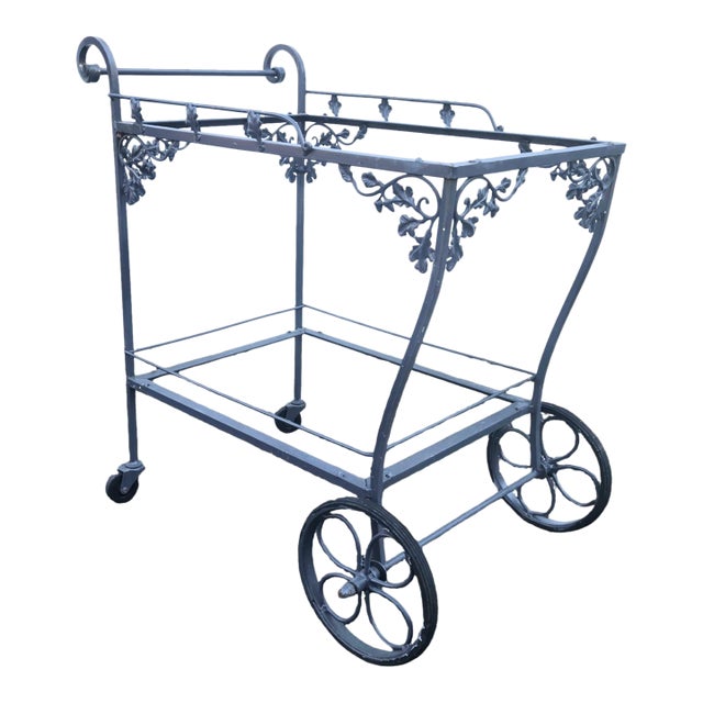 Vintage Salterini Wrought Iron Bar Cart, Attributed For Sale