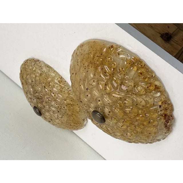 Mid-Century Amber Bubble Glass Flush Mounts, 1970s, Set of 2 For Sale - Image 6 of 13