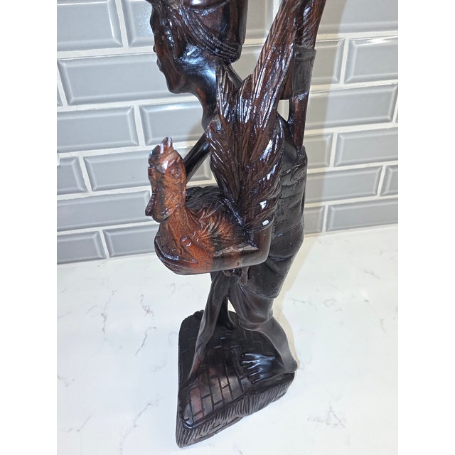 Mid-Century Balinese Macassar Ebony Cockfighter Sculpture - 12.5” For Sale - Image 9 of 12