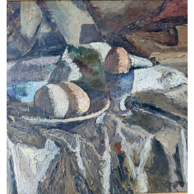Painting "Two Eggs and One Soft-Boiled Egg," Oil on Cardboard, Signed Leon Nancey (1893-1972), France For Sale - Image 4 of 7