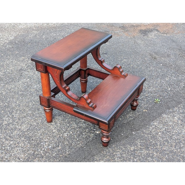 Mid 20th Century Vintage Traditional Mahogany-Finished Hardwood Two-Step Library Stool For Sale - Image 5 of 8