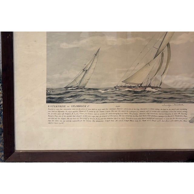 Early 20th Century 1930's British Print of the Enterprise Versus Shamrock v Race of 1930 in Nice Old Wood Frame For Sale - Image 5 of 7