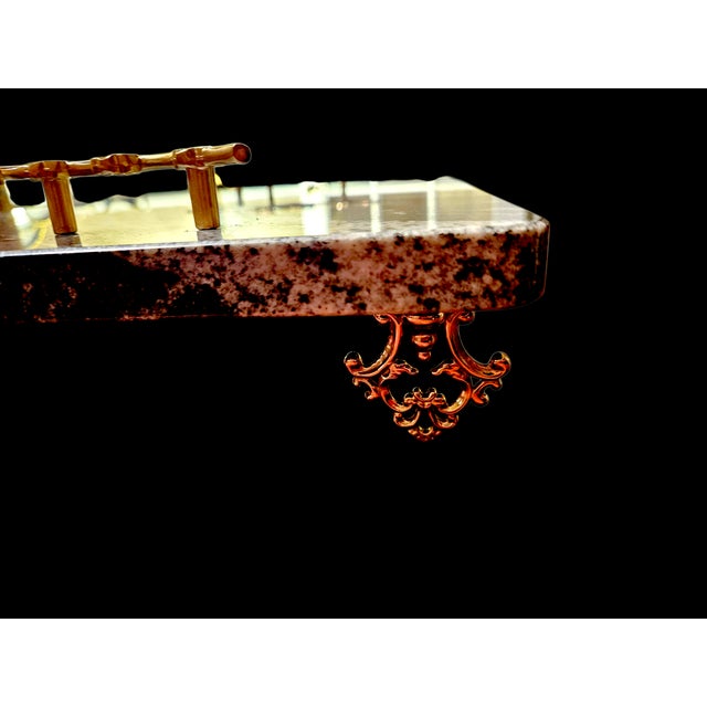 Black Contemporary One-of-a-Kind Seafoam Black Marble & Brass Hardware - Serving Platter 16"x20" - With Gauri Kohli Marble Knives Included For Sale - Image 8 of 9