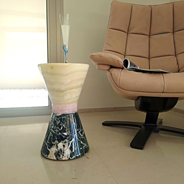 Contemporary Side Table in Onyx and Marble by Forzini For Sale - Image 3 of 9