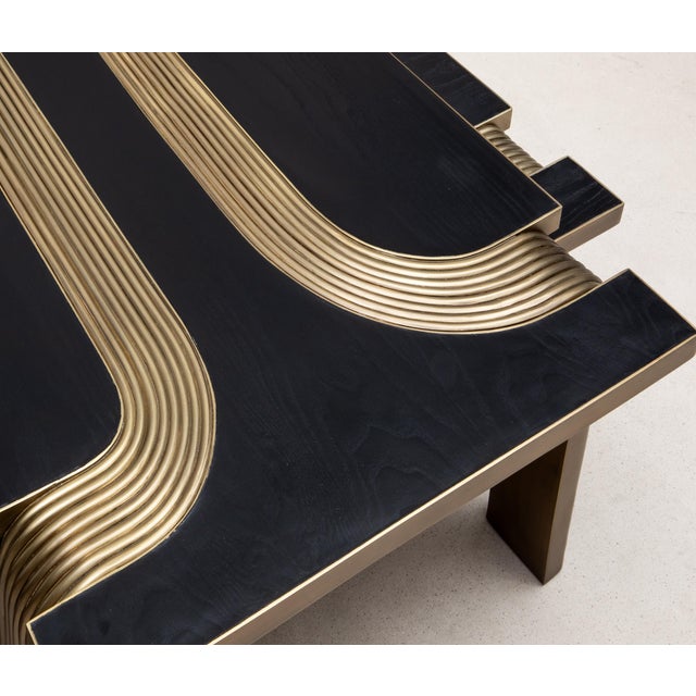 Nesting Coffee Tables in Black Oak With Bronze Patina Brass Rods by R&y Augousti For Sale - Image 10 of 12