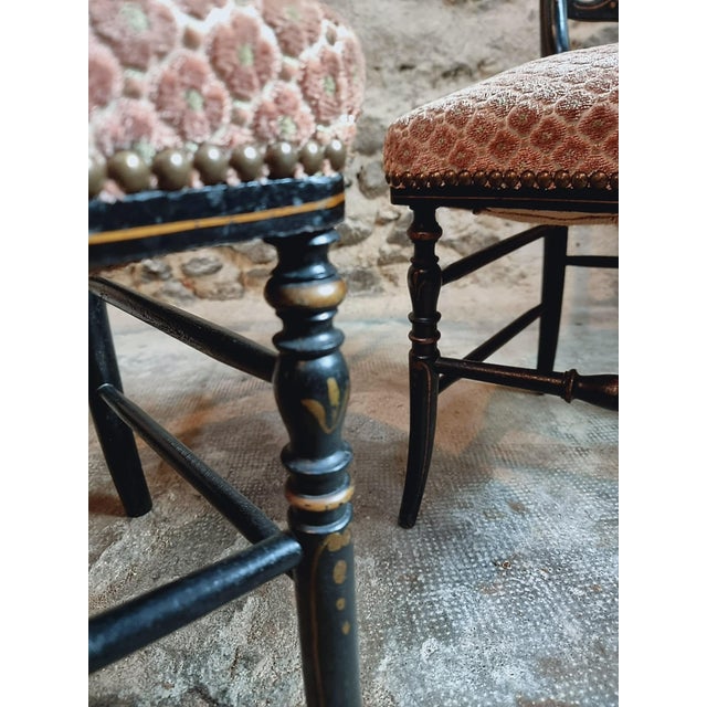 Set of Antique Napoleon III Chairs in Ebonized Wood with Upholstered Seat For Sale - Image 14 of 18