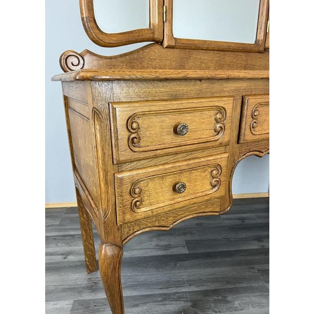 Vintage French Louis Style Oak Dressing Table with Mirror For Sale - Image 11 of 17