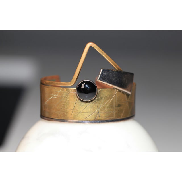 Vintage Hall McFall Sterling Silver Brass Black Onyx Modernist Cuff Bracelet For Sale - Image 14 of 14