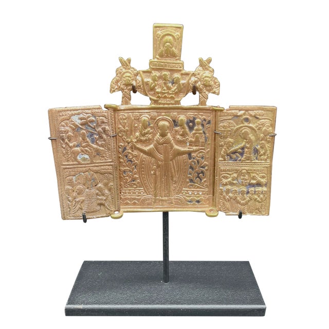 19th Century Russian Bronze Icon Triptych For Sale - Image 4 of 4