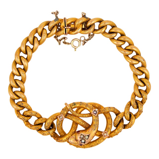 1900-1909 Victorian Yellow Gold Snake Link Bracelet For Sale