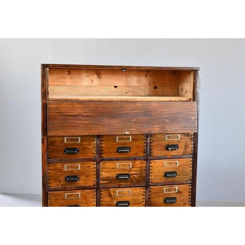 Wood Bank of Pine Workshop Drawers, 1940s For Sale - Image 7 of 10