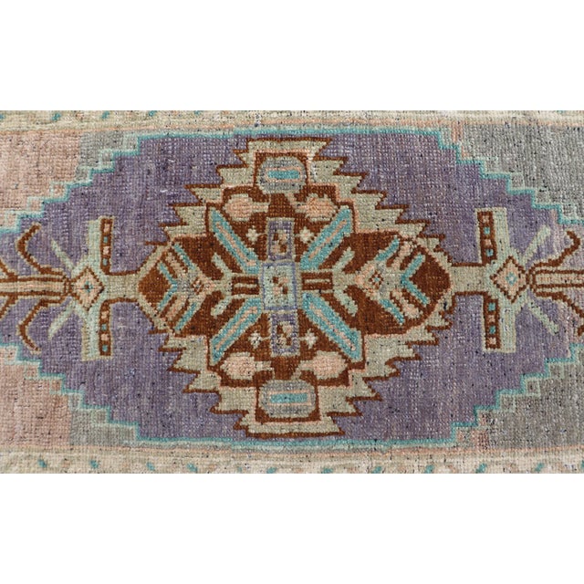 Textile Vintage Turkish Oushak Rug With All-Over Sub-Geometric Medallion Design For Sale - Image 7 of 8