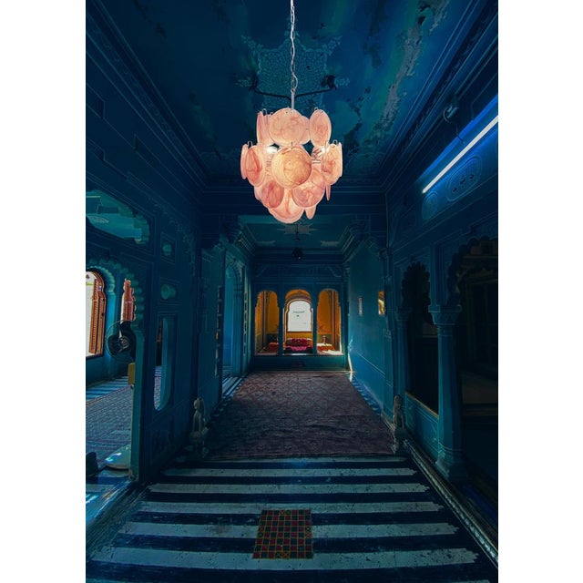 Vintage Italian Murano Chandelier with 24 Pink Disks, 1978 For Sale - Image 13 of 17