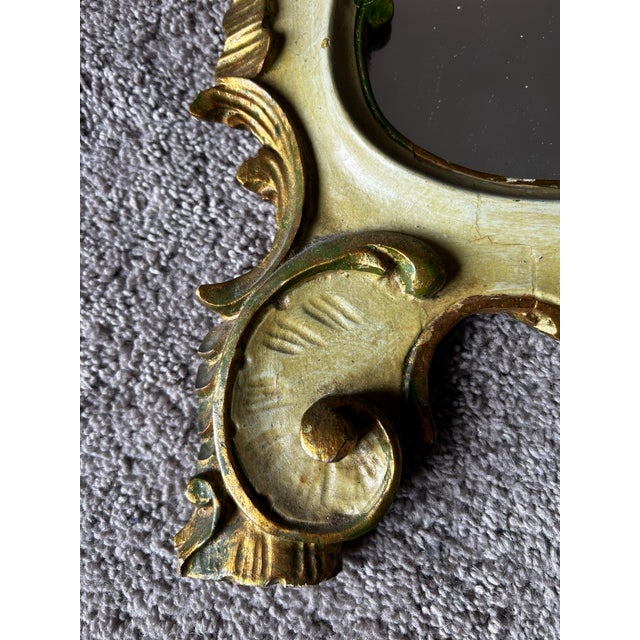 Rococo Antique Rococo Style Carved Wood Gilt & Floral Decorated Venitian Mirror For Sale - Image 3 of 12