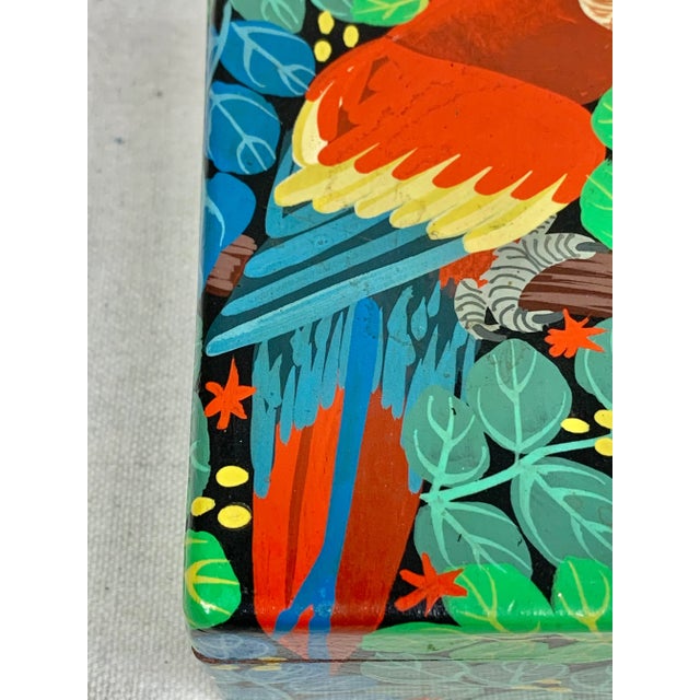 Red Vintage Hand Painted Wooden Parrot Box For Sale - Image 8 of 11