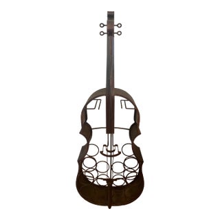 Vintage Wine Bar Holder - Art Deco Metal Cello Style For Sale