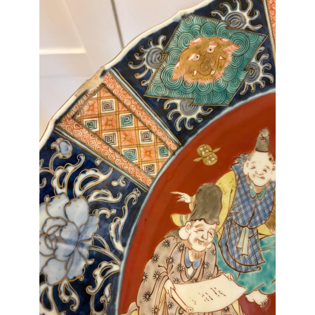Large Antique Japanese Imari Porcelain Chargers with Seven Lucky Gods, 1880, Set of 2 For Sale - Image 10 of 17